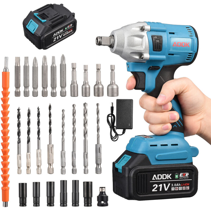foto del prodotto avvitatore a impulsi a batteria 3 in 1, avvitatore a impulsi da 21 v con 1 batteria da 3,0 ah, bulloni per ruote, 25 accessori