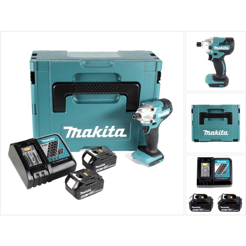 foto del prodotto avvitatore a impulsi a batteria makita dtd 156 rmj 18v 155nm + 2x batteria ricaricabile 4.0ah + caricabatterie + makpac