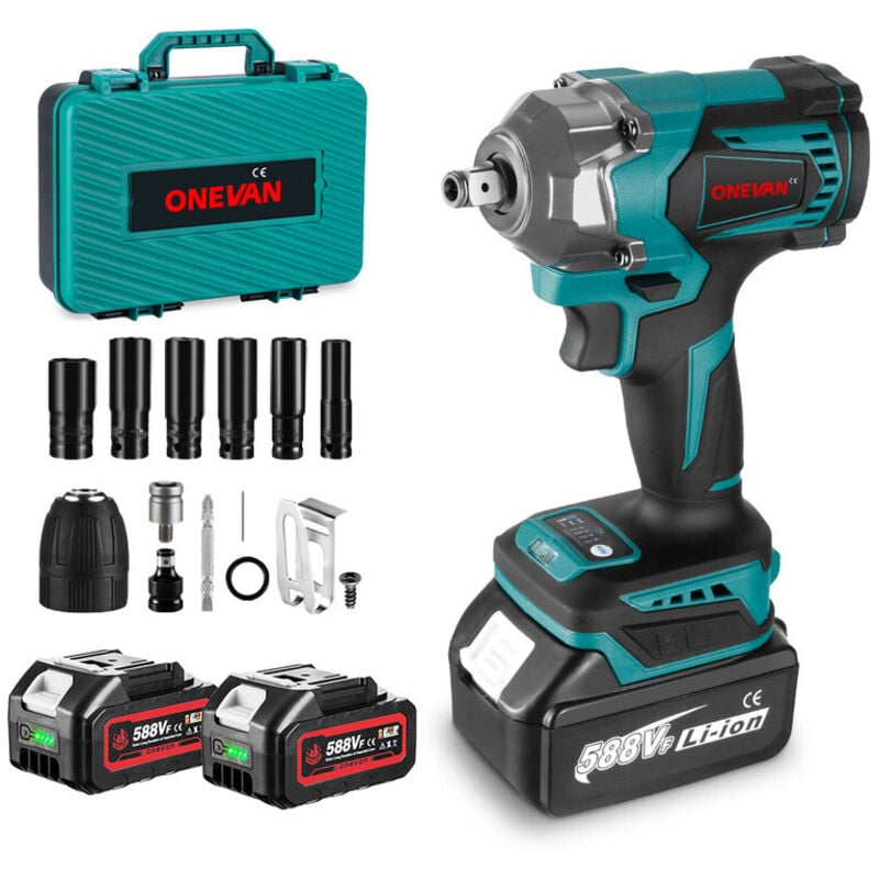 foto del prodotto avvitatore a percussione a batteria senza spazzole onevan 1200 nm, avvitatore a percussione 1/2' con 2 batterie +12 accessori