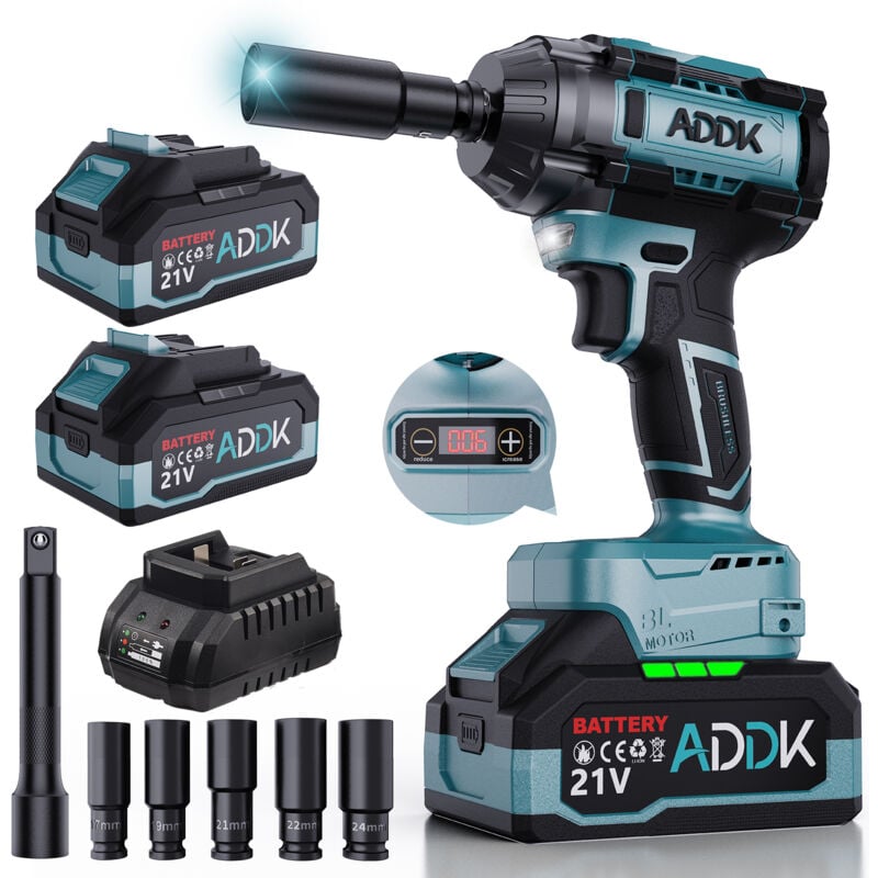 foto del prodotto avvitatore elettrico a impulsi brushless da 1 2, 1000 nm, batterie da 21 v 2x4,0 ah, 6 velocit 2600 giri min, chiave per la sostituzione degli