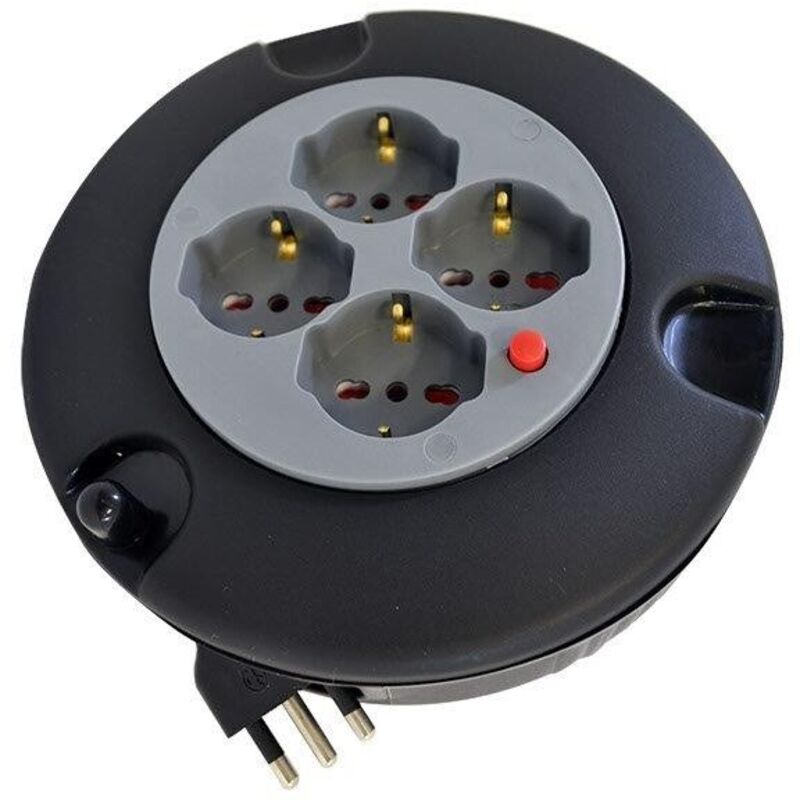 foto del prodotto avvolgicavo professionale 16a, cavo 3gx1mm2, lunghezza 5 mt,4 prese universali,spinotti attivi imq