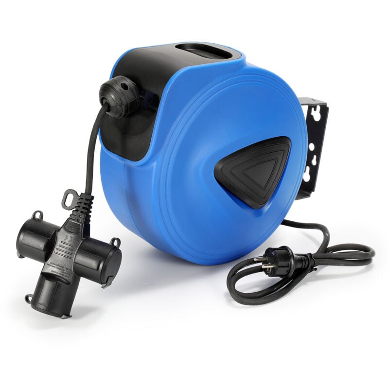 foto del prodotto avvolgitore elettrico automatico avvolgicavo automatico valigetta in plastica da 20 m cavo da 1,5 m girevole 180 con 3 prese - swanew