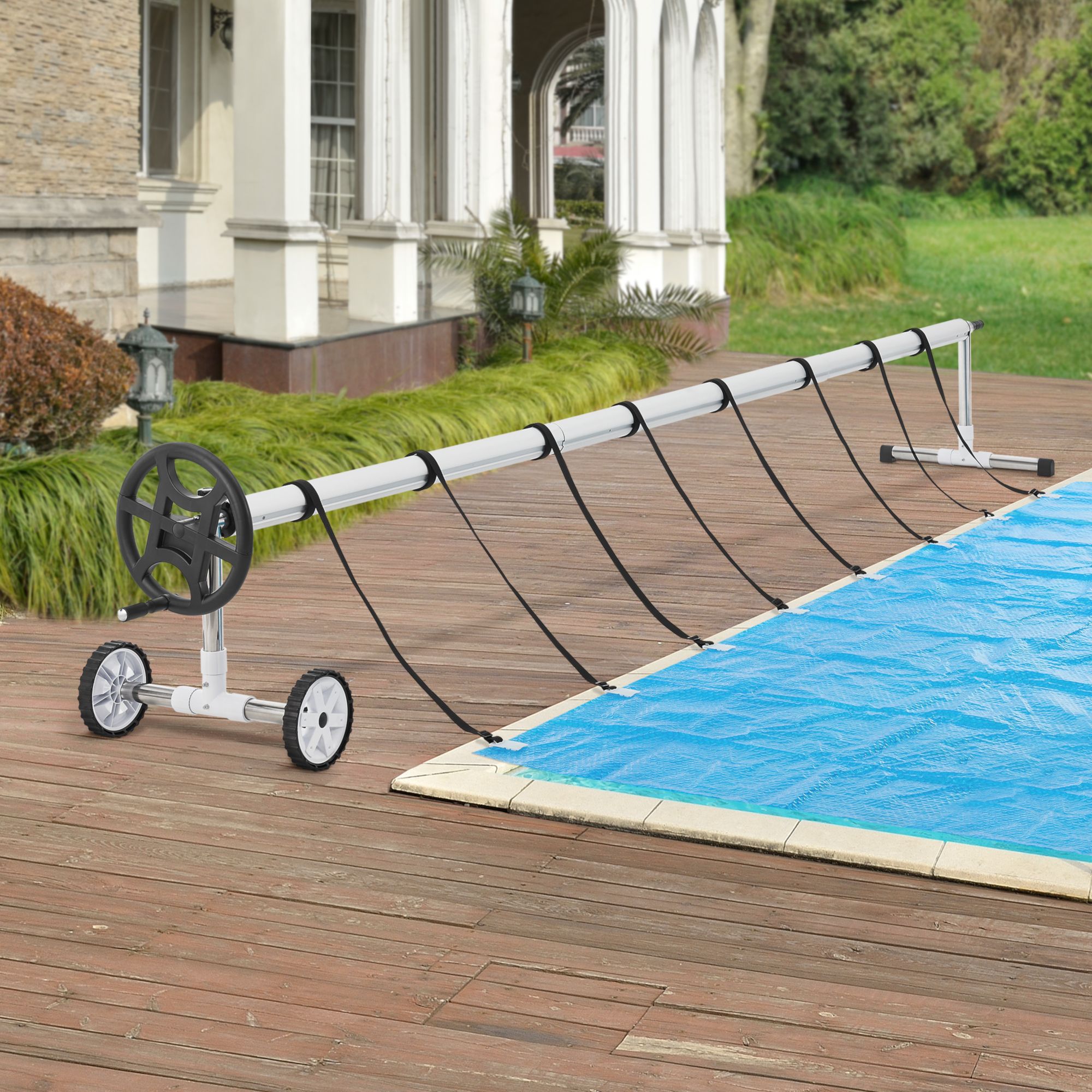 foto del prodotto avvolgitore mobile 39 amorgo 39 per telo da piscina e solare, barra telescopica regolabile tra 300 630 cm en.casa 