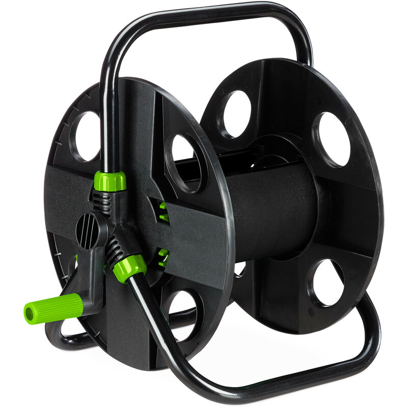 foto del prodotto avvolgitubo acqua, carrello avvolgi tubi 30 m, 1 2 , acciaio, plastica, portatubo hlp 38x42x31 cm, nero verde relaxdays