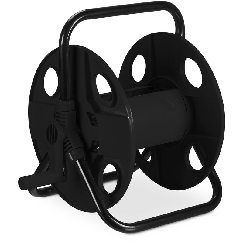 foto del prodotto avvolgitubo acqua, raccoglitubo, avvolgi tubo 30 metri e 1 2 , acciaio e plastica, hlp 38 x 42 x 31 cm, nero relaxdays