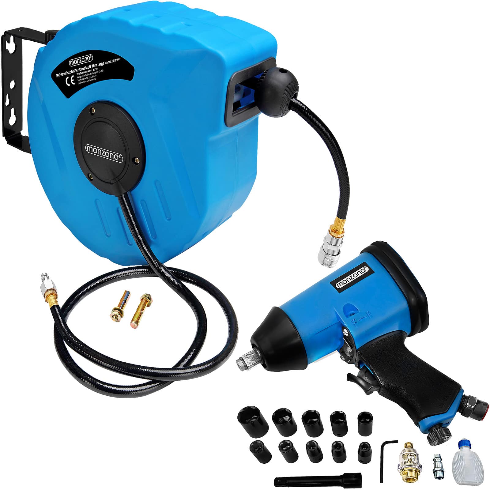 foto del prodotto avvolgitubo aria compressa 10m e avvitatore ad impulsi