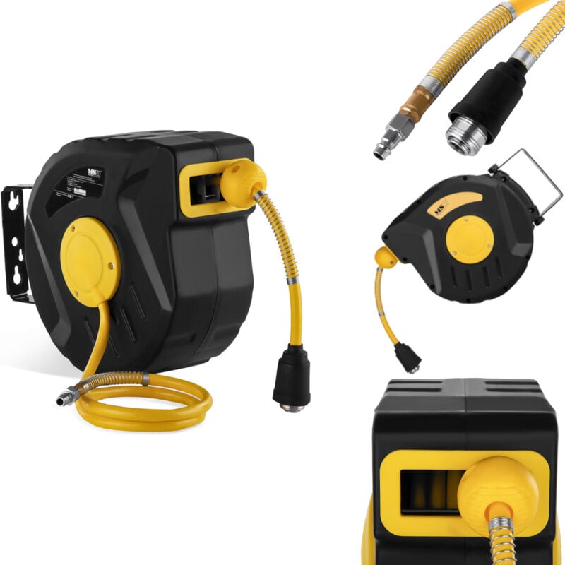 foto del prodotto avvolgitubo automatico a parete con tubo pneumatico per compressore, attacco 1 4 8221, lunghezza 11 m