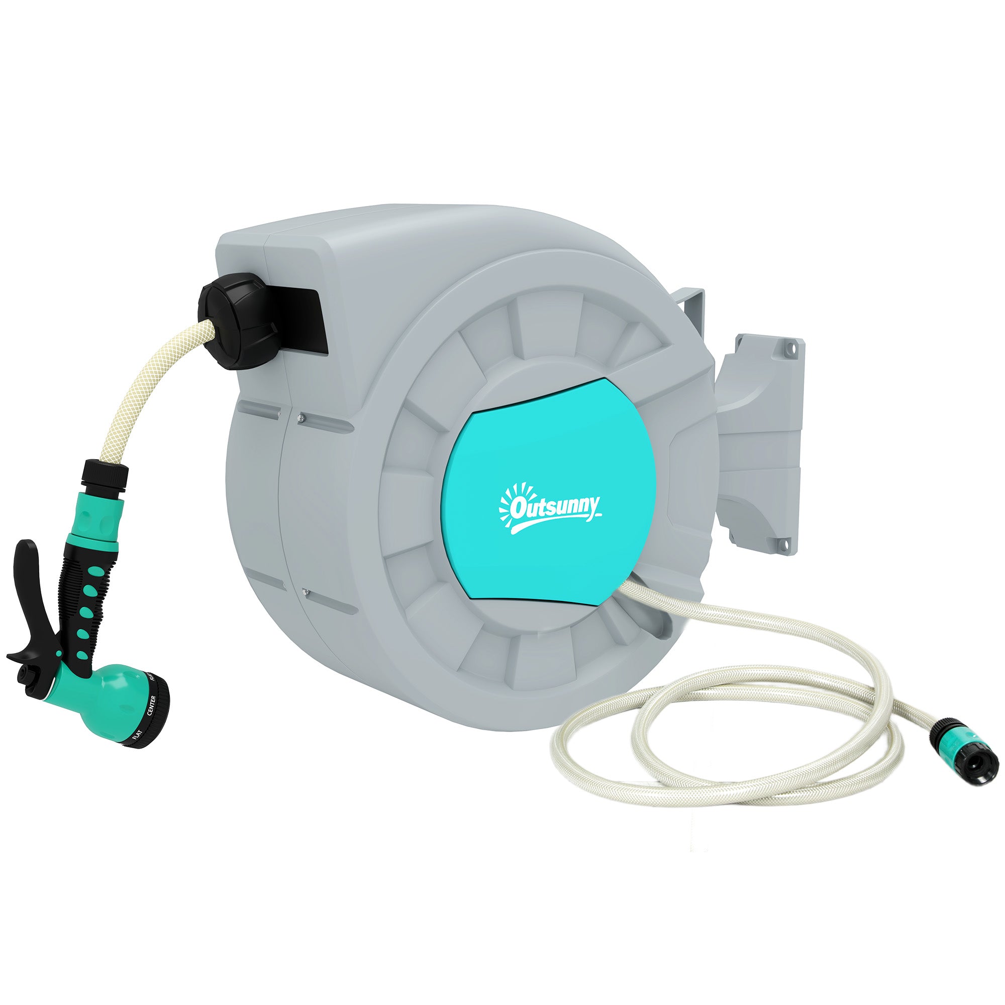 foto del prodotto avvolgitubo automatico a parete e portatile lunghezza 30 2 m con sistema di blocco e 7 getti verde e grigio
