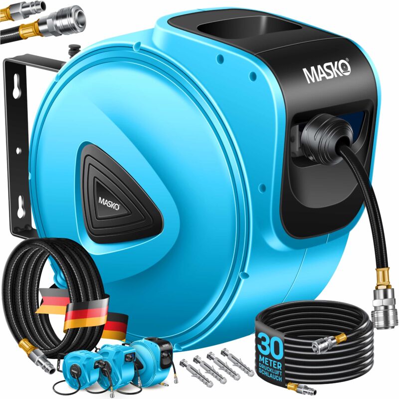 foto del prodotto avvolgitubo automatico per aria compressa con attacco da 1 4 - avvolgitubo a parete portagomma avvolgitubo per aria compressa blu 30m - masko