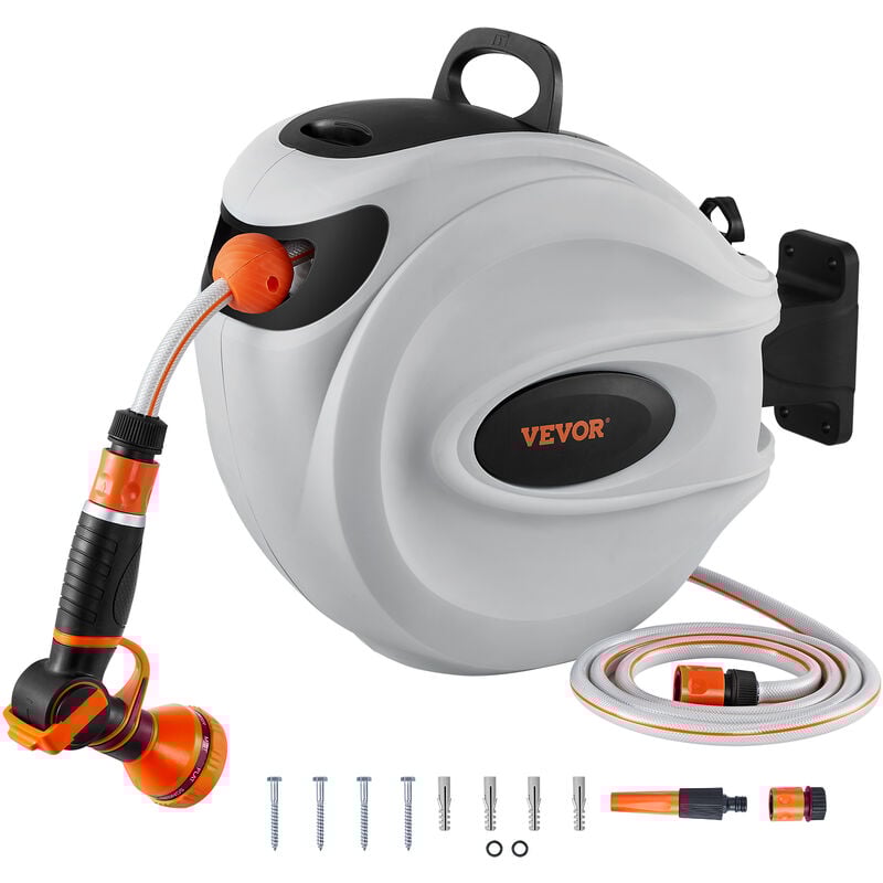 foto del prodotto avvolgitubo automatico per lirrigazione lunghezza bloccabile 35m diametro tubo 12mm, rullo avvolgitubo automatico retrattile fissaggio a parete