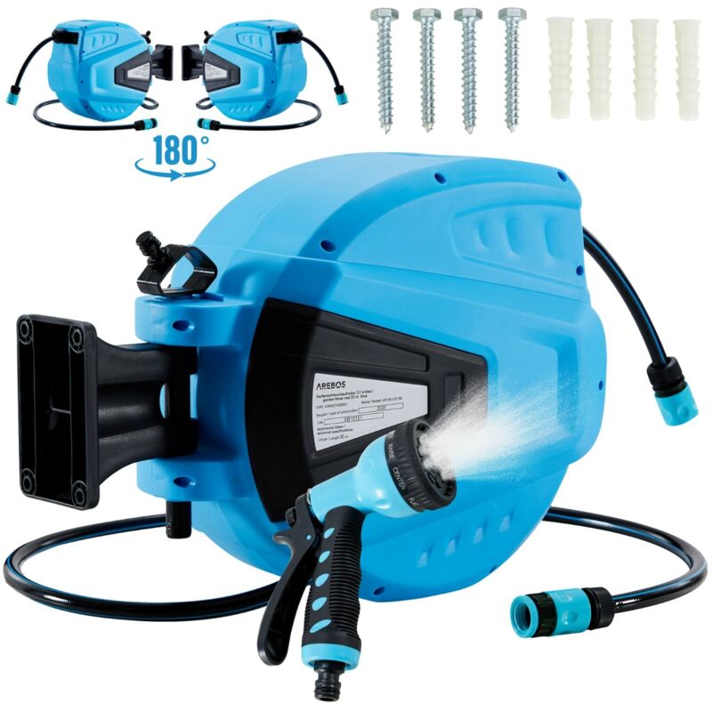 foto del prodotto avvolgitubo da giardino tubo dell acqua inteligente giardino blu 30 m arebos