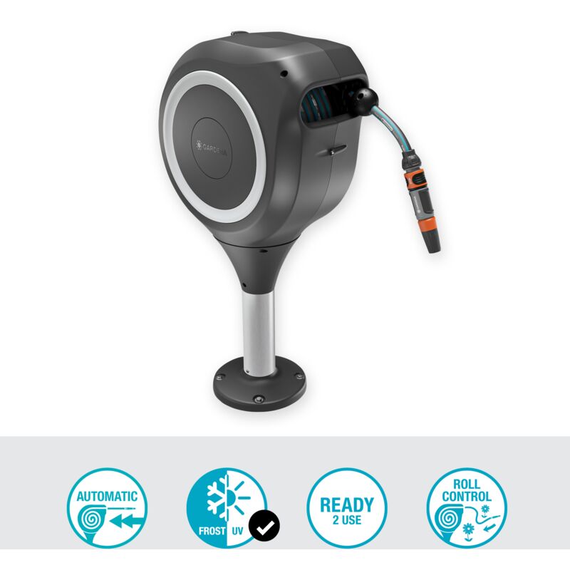 immagine 0 del prodotto avvolgitubo da terrazzo rollup m, tubo da 20 m incluso, riavvolgimento automatico, rotazione 360 , bianco 18617 20 gardena