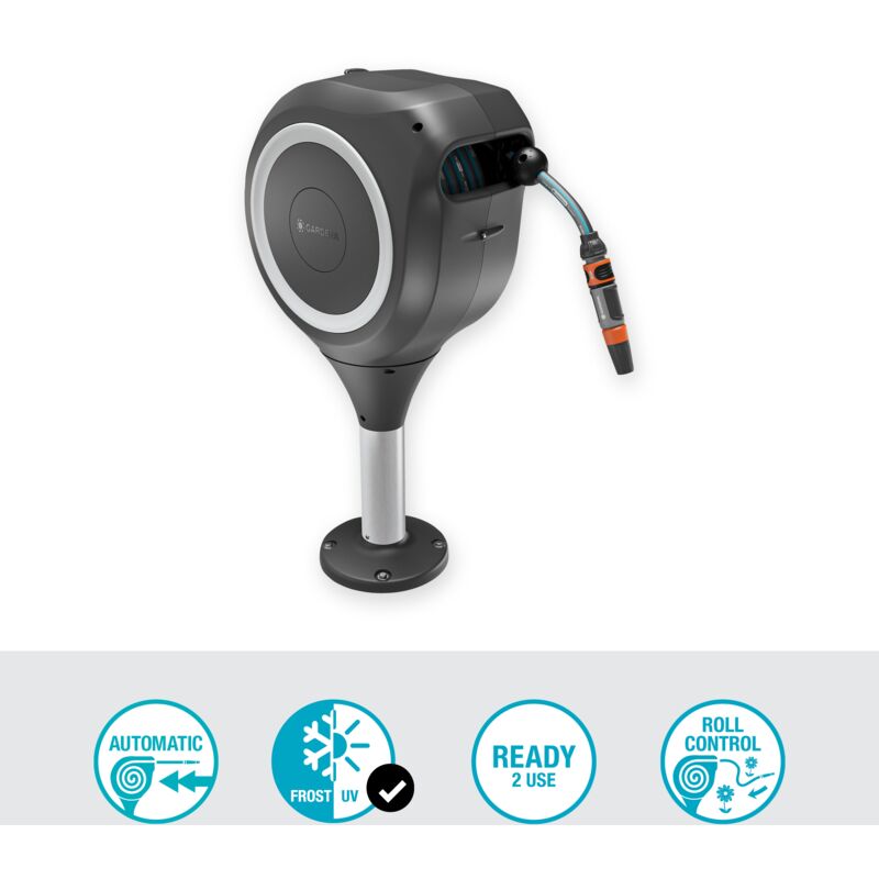 foto del prodotto avvolgitubo da terrazzo rollup s, tubo da 15 m incluso, riavvolgimento automatico, rotazione 360 , bianco 18607 20 gardena