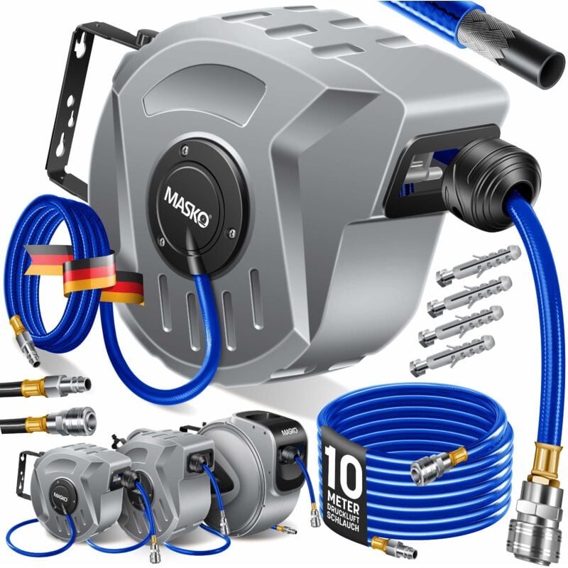 foto del prodotto avvolgitubo per aria compressa con attacco automatico da 1 4 - avvolgitubo con supporto a parete avvolgitubo per aria compressa grigio 10m - masko