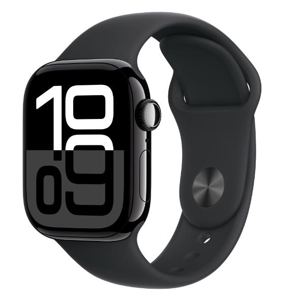 foto del prodotto aw s10 gps 42mm jet black aluminium case with black sport band s m