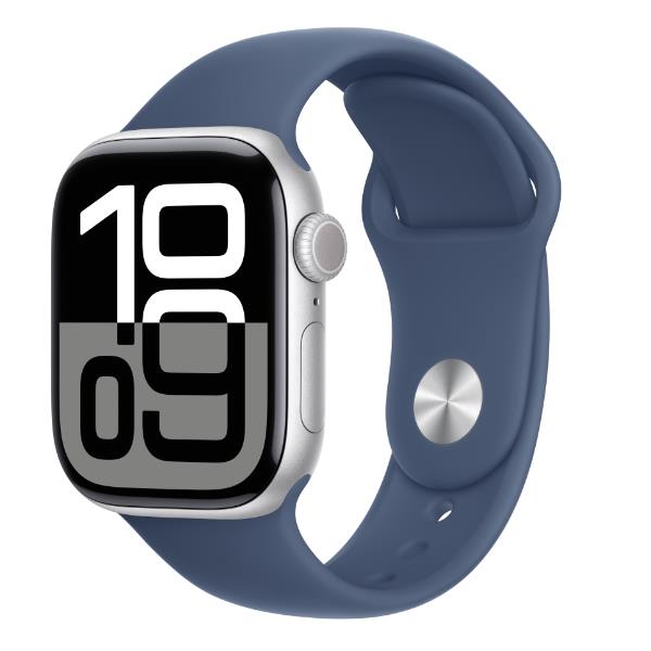 foto del prodotto aw s10 gps 42mm silver aluminium case with denim sport band s m