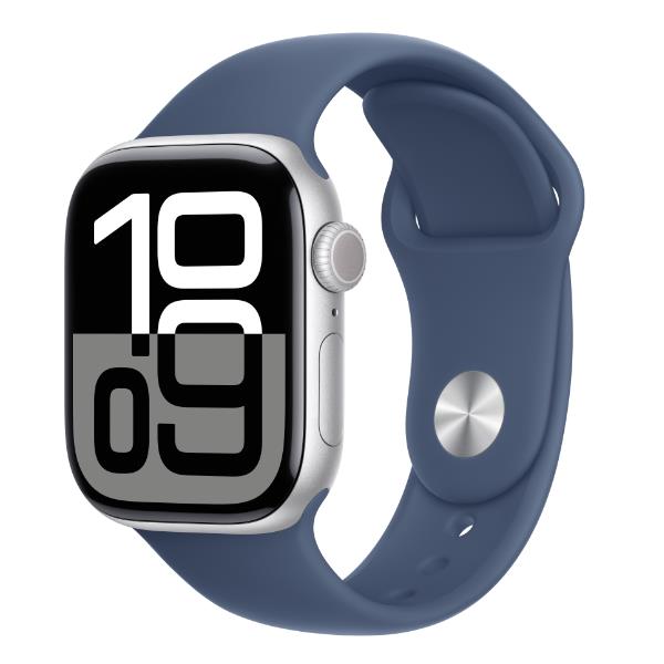 foto del prodotto aw s10 gps 46mm silver aluminium case with denim sport band s m