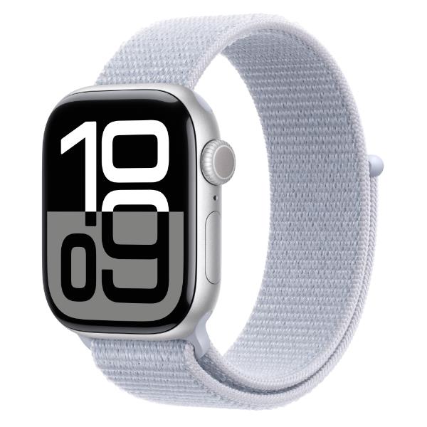 foto del prodotto aw s10 gps cellular 42mm silver aluminium case with blue cloud sport loop