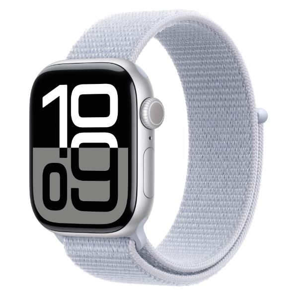 foto del prodotto aw s10 gps cellular 42mm silver aluminium case with blue cloud sport loop mwx53ql a