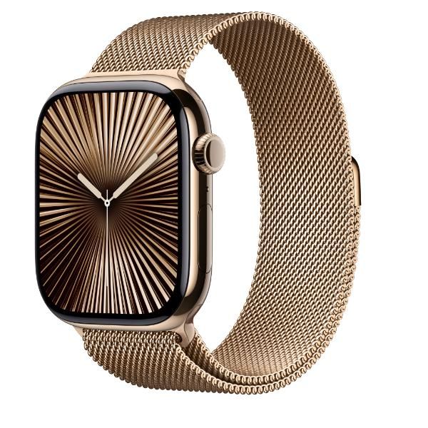 foto del prodotto aw s10 gps cellular 46mm gold titanium case with gold milanese loop s m mc7t4ql a