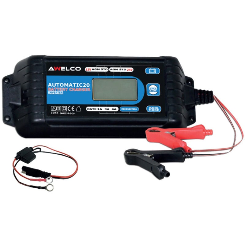 foto del prodotto awelco automatic 20 caricabatteria inverter 12v 24v per auto e moto con autospegnimento