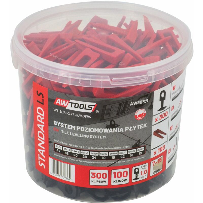 foto del prodotto awtools system poziomowania p ytek standard 1,0mm 7 15mm klips 300szt. klin 100szt.