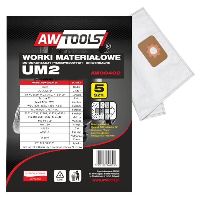 foto del prodotto awtools worki z mikrow kniny kpl.5szt. um2, makita vc2010 2511 2512 445 446