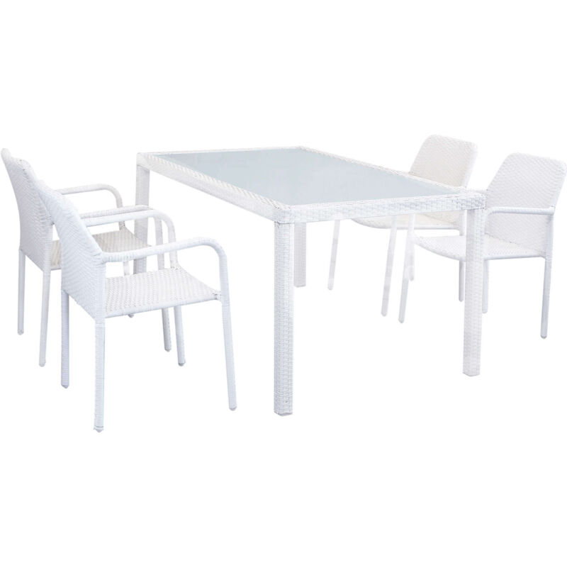 foto del prodotto axel set tavolo da giardino con sedie con piano in vetro 150x90 colore bianco posti 4