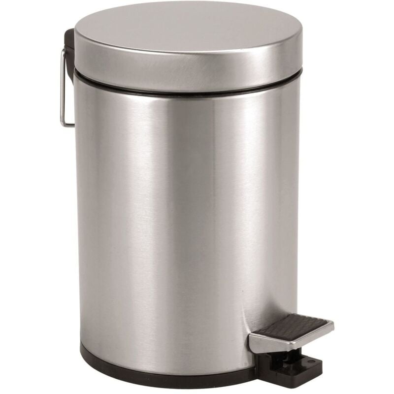 foto del prodotto axentia pattumiera a pedale in acciaio inox spazzolato opaco, cestino rotondo bagno, cucina, con coperchio e inserto in plastica, ca. 3 l,