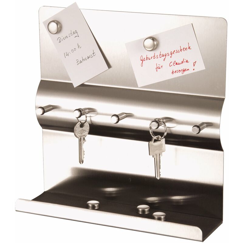 foto del prodotto axentia schl sselboard edelstahl 18 0, mit 5 magneten portachiavi da parete, acciaio inox, argento, ca. 24 x 24 x 7 cm