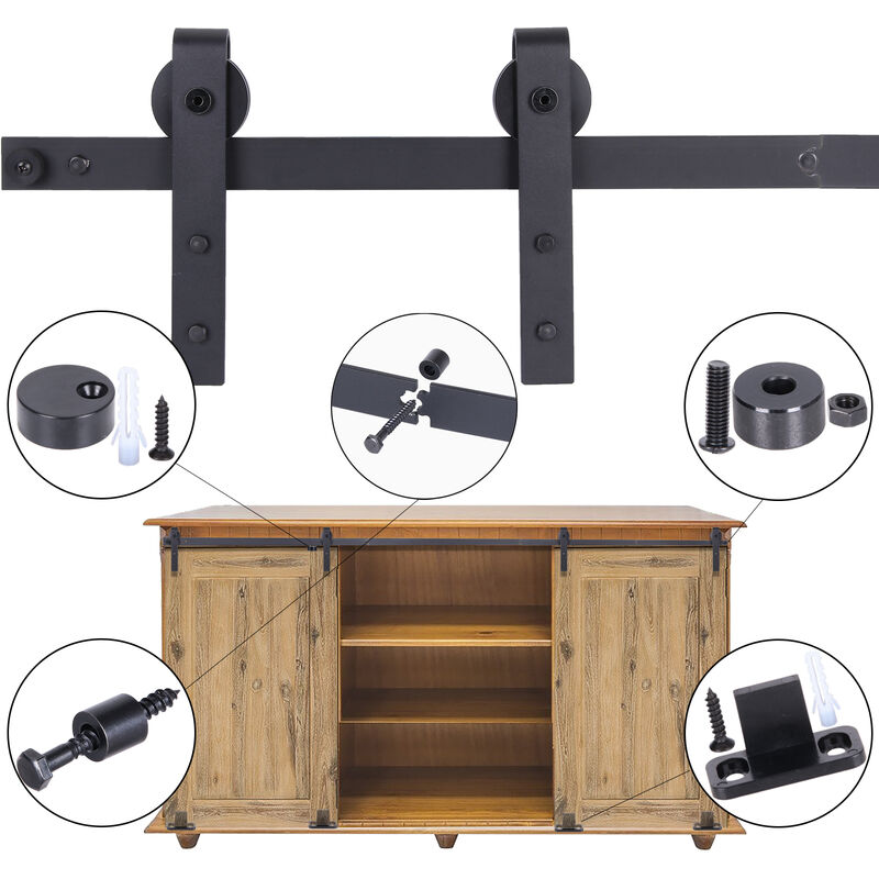 foto del prodotto axhup 140cm kit guide hardware per porta scorrevole puleggia della rotaia sospeso sistema di ante doppie