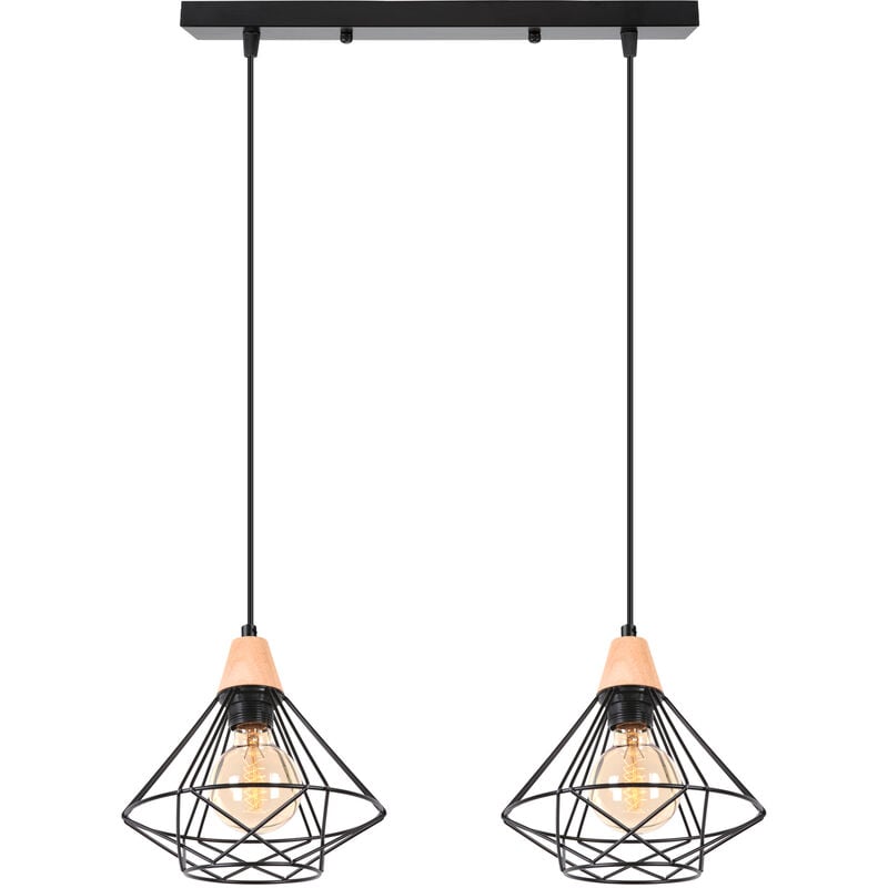 foto del prodotto axhup 2 luci industriale lampadario forma di diamante in metallo e legno e27 lampada da soffitto per camera da letto soggiorno sala da pranzo nero