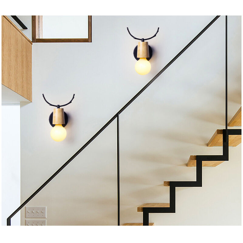 foto del prodotto axhup 2 pezzi corna lampada da comodino e27 luce a muro lampada da parete per camera da letto cucina corridoio nero