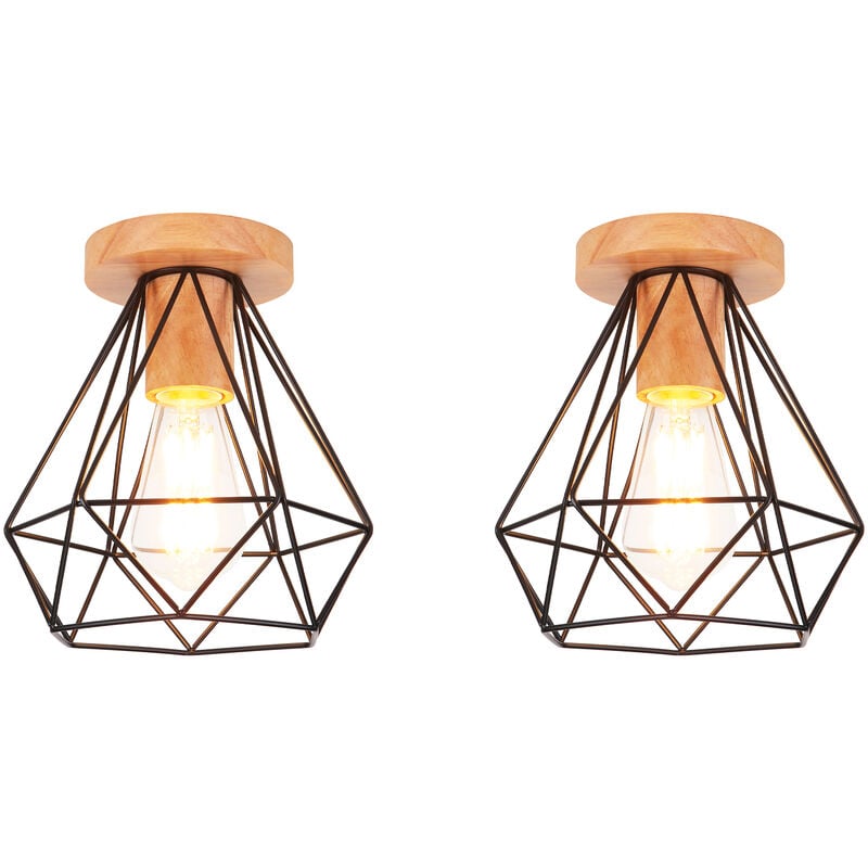 foto del prodotto axhup 2 pezzi diamante lampada da soffitto interno in metallo e legno lampada industriale moderno per corridoio scala camera da letto nero