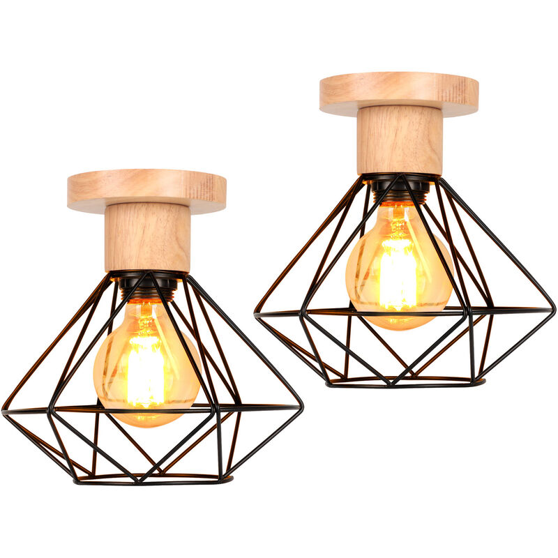foto del prodotto axhup 2 pezzi industriale lampada da soffitto gabbia diamante in metallo e legno e27 lampadario per corridoio scala camera da letto nero