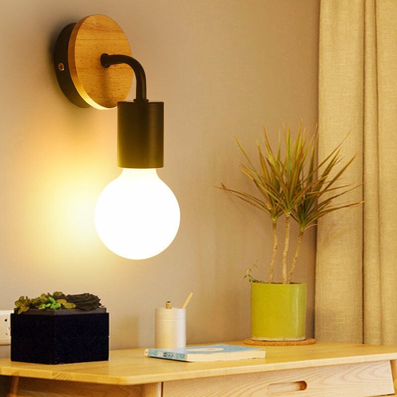 foto del prodotto axhup 2 pezzi luce a muro stile moderno lampada da parete in legno e metallo per camera da letto cucina corridoio nero