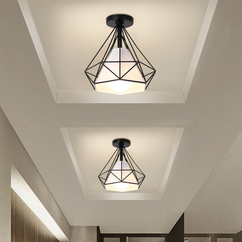 foto del prodotto axhup 2 pezzi plafoniere 25cm, lampade a soffitto a forma di diamante in metallo e27, illuminazione a soffitto per corridoio bar cucina nero 