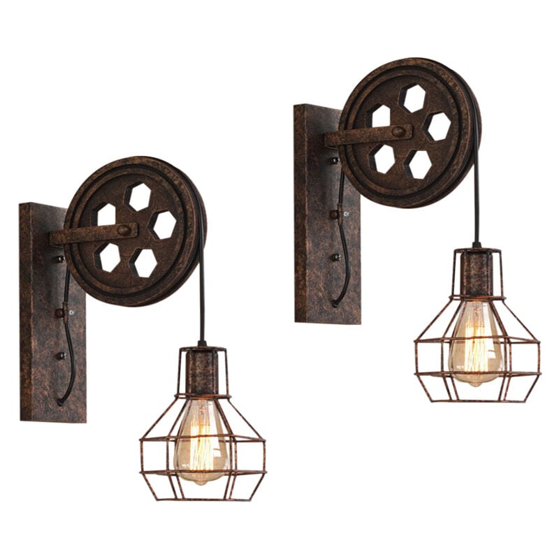 foto del prodotto axhup 2 pezzi retr luce a muro interno industriale e27 lampada a muro puleggia design per ristorante caffetteria ruggine