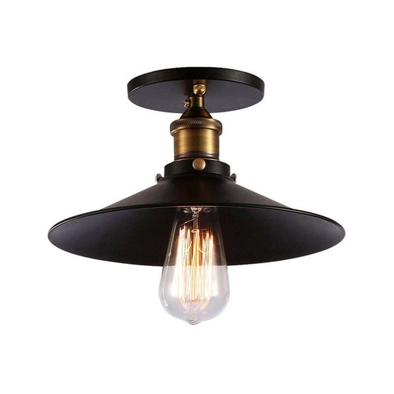 foto del prodotto axhup 22cm lampada da soffitto vintage retr e27 lampadario ferro forma di cappello per camera da letto scale soggiorno nero