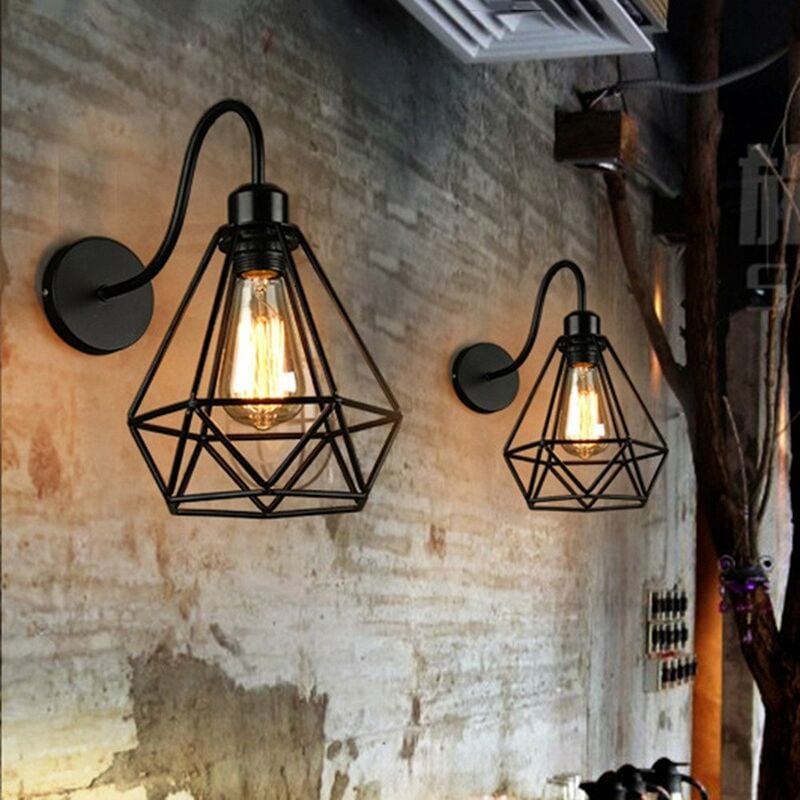 foto del prodotto axhup 2x applique da parete interno, illuminazione con 20cm gabbia di diamanti, in industriale stile, supporto e27 nero 
