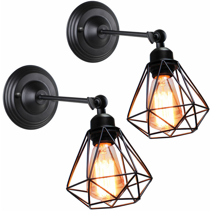 foto del prodotto axhup 2x applique da parete interno, in industriale stile. con 16cm gabbia di diamanti, supporto e27 nero 