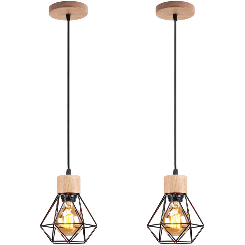 foto del prodotto axhup 2x lampada a sospensione, 16cm mini diamante plafoniera a sospensione con e27 attacco, illuminazione con gabbia per soggiorno sala da pranzo
