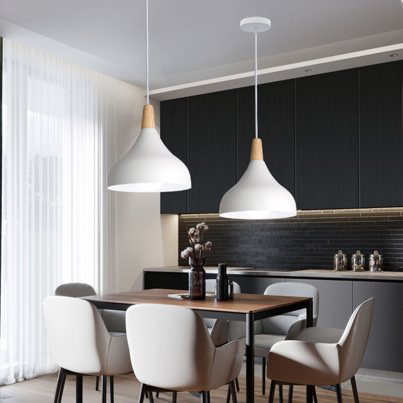 foto del prodotto axhup 2x lampada a sospensione, lampadario a soffitto con 20cm paralume cupolo in legno, moderna illuminazione con e27 supporto per soggiorno
