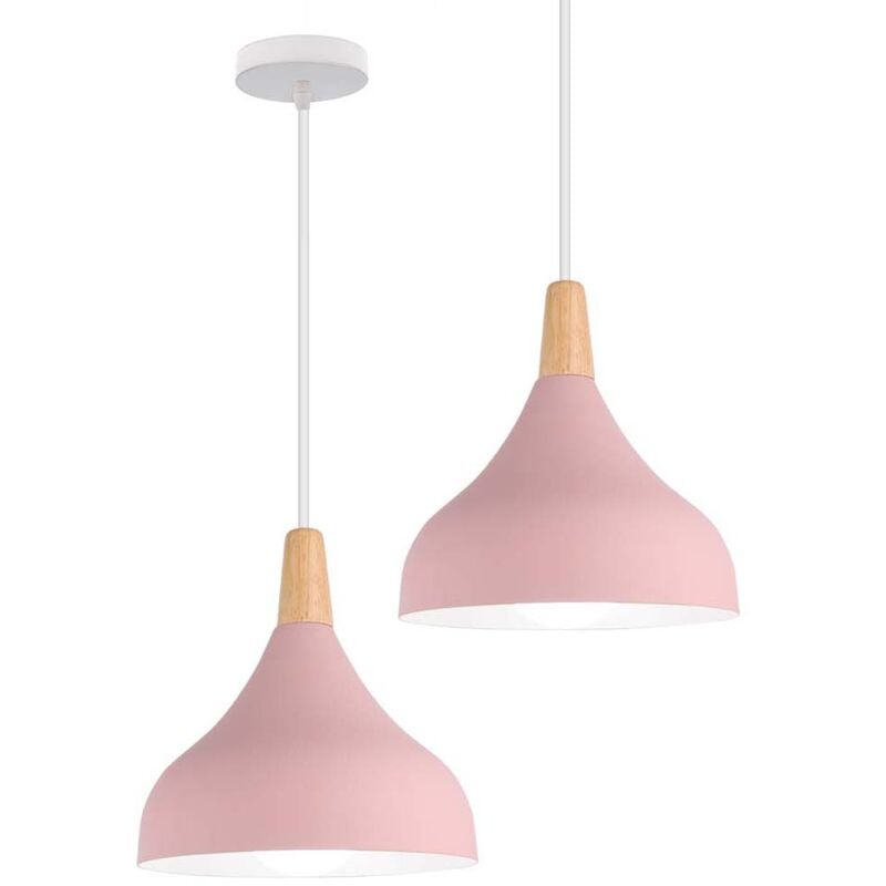 foto del prodotto axhup 2x lampada a sospensione, lampadario a soffitto con 20cm paralume cupolo in legno, moderna illuminazione con e27 supporto per soggiorno
