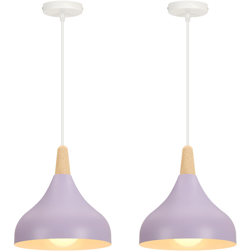 foto del prodotto axhup 2x lampada a sospensione, lampadario a soffitto con 20cm paralume cupolo in legno, moderna illuminazione con e27 supporto per soggiorno