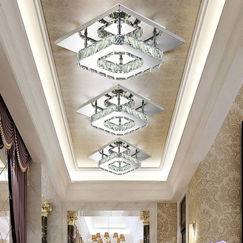 foto del prodotto axhup 2x lampada da soffitto a 12w led quadrata in cristallo, doppia lampada a luce fredda argento in stile moderno per soggiorno e camera da letto