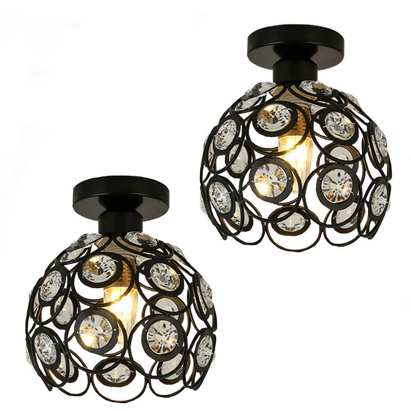 foto del prodotto axhup 2x lampada da soffitto in cristallo, lampada 20cm paralume fatto di ferro, illuminazione per corridoio cucina camera da letto nero 