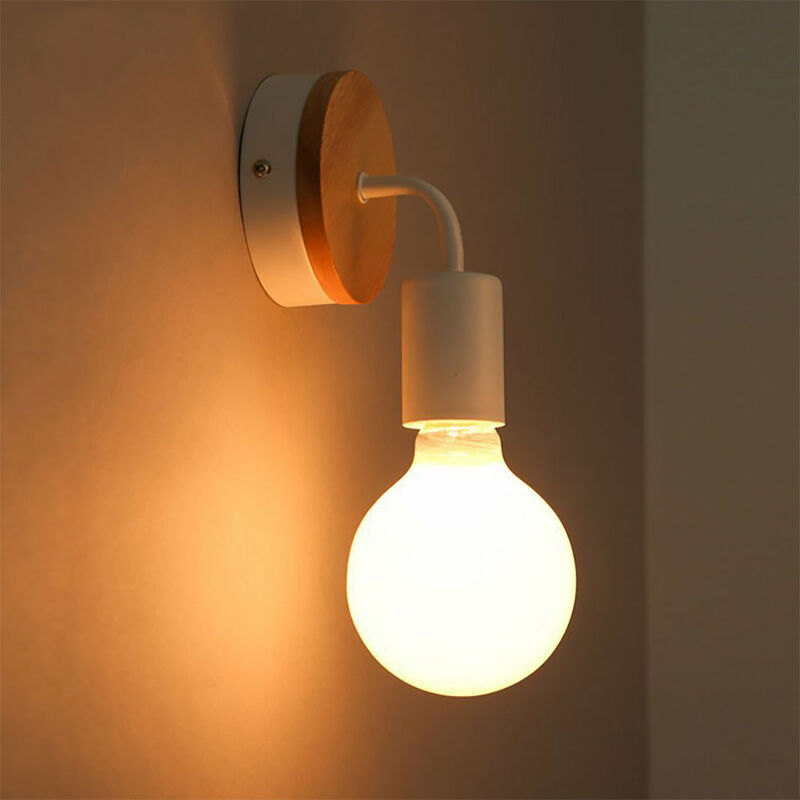 foto del prodotto axhup 2x luce a muro moderno, lampada a muro in legno e metallo, illuminazione per camera da letto entrata corridoio bianco