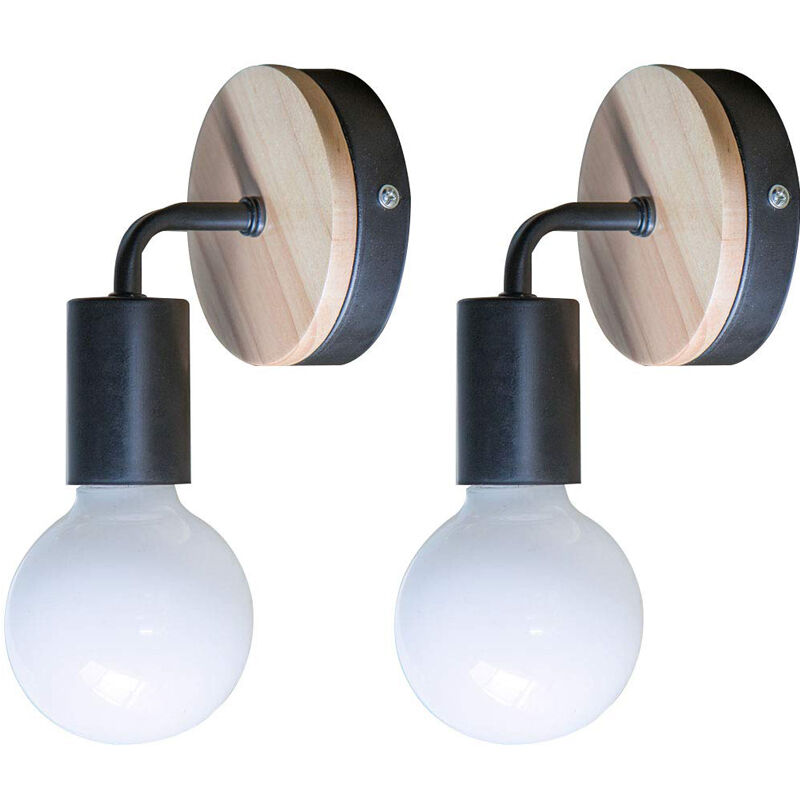 foto del prodotto axhup 2x luce a muro moderno, lampada a muro in legno e metallo, illuminazione per camera da letto entrata corridoio nero