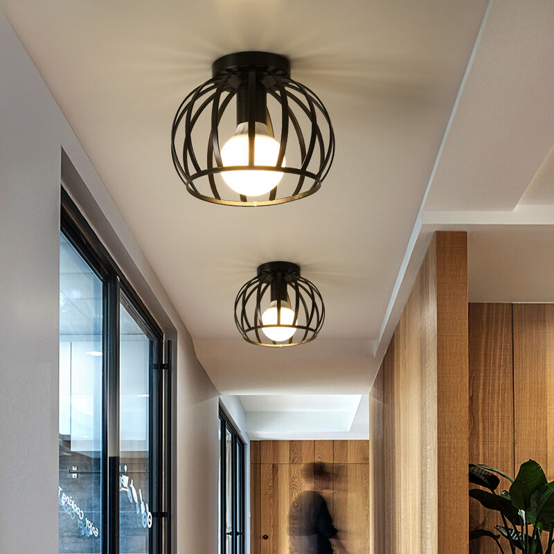 foto del prodotto axhup 2x plafoniera, lampada da soffitto con 19cm gabbia rotonda, in metallo con supporto e27 per soggiorno cucina camera da letto loft nero 